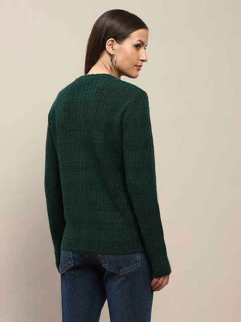 Madame Cable Knit Buttoned Bottle Green Cardigan
