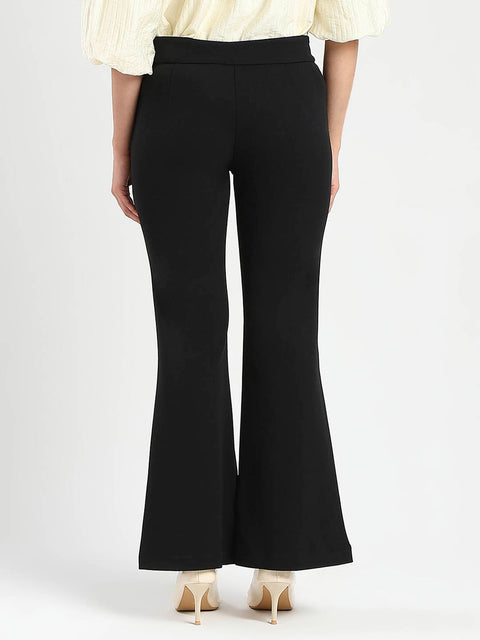 Madame Side Zipper Flared Black Knitted Moss Trousers