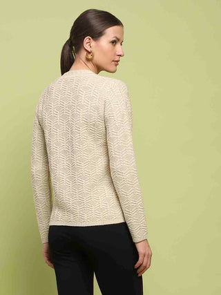 Madame Cable Knit V Neck Beige Cardigan