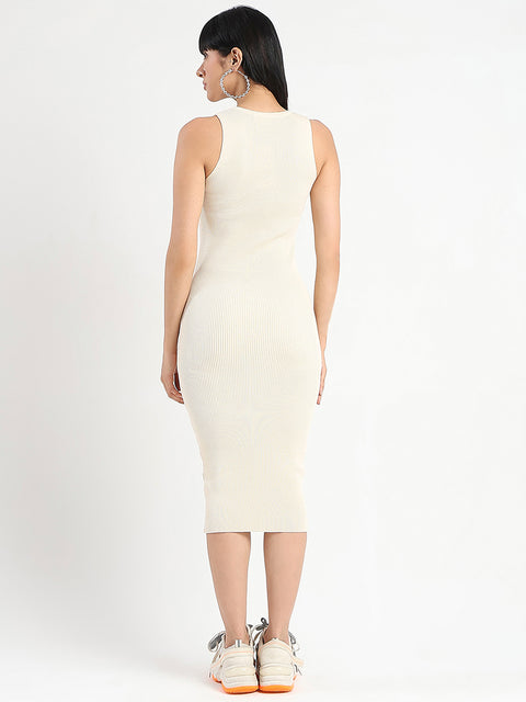Madame Button Detail Beige Bodycon Dress