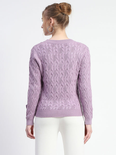 Madame Cable Knit Applique Flower Mauve Sweater