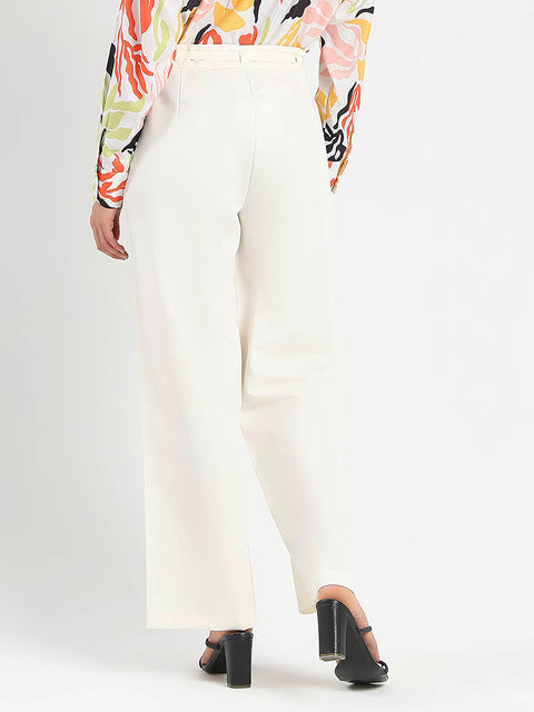 Madame Drawstring Waist Straight Fit Ivory Trousers