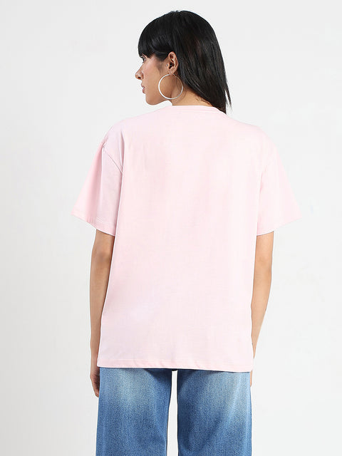 Madame Graphic Foil Print Handwork Detail Pink Cotton T-shirt