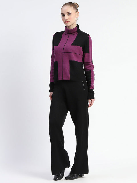 Madame Dark Purple Gingham Print Shrug With Top And Bottom Co-Ord Set