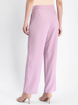 Madame Solid Straight Buttoned Mauve Trousers