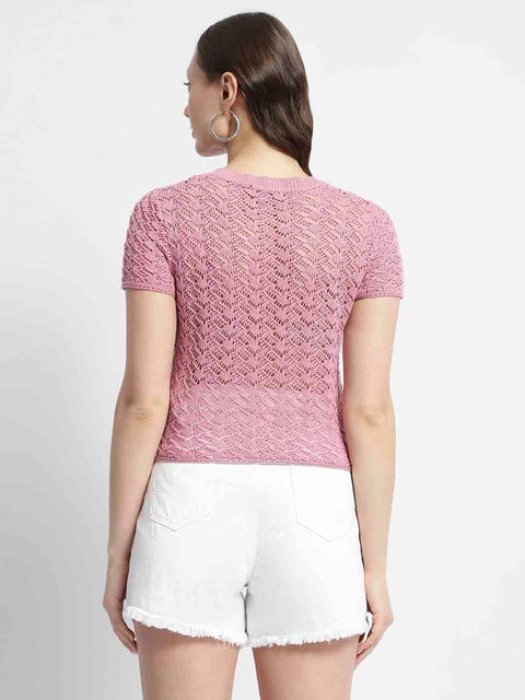 Madame Pink Knit Short Sleeve Top
