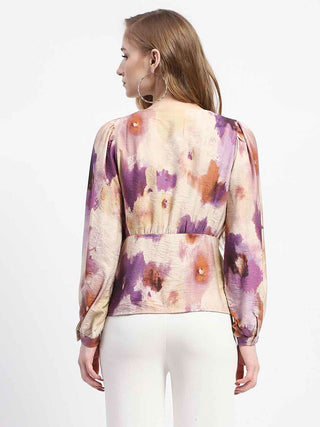 Madame Floral Print Button-Up Nylon Blend Top