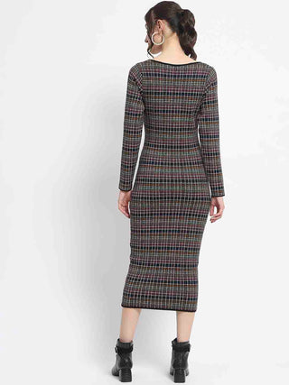 Madame Plaid Print Bodycon Multicolor Midi Dress