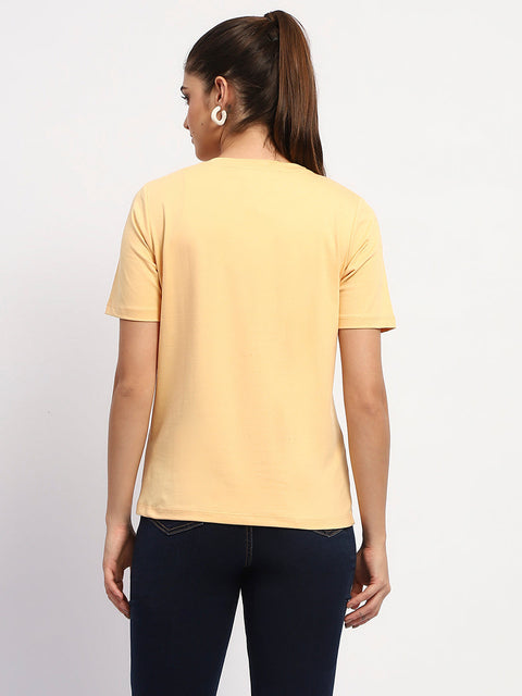 Madame Sinker Handworked Graphic Print Round Neck Light Orange Top
