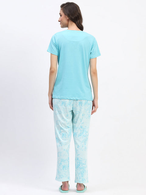 mSECRET Blue Typography Printed Night Suit Set