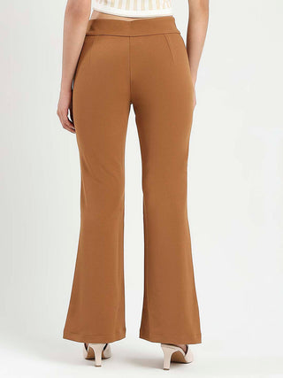 Madame Side Zipper Flared Coffee Brown Knitted Moss Trousers