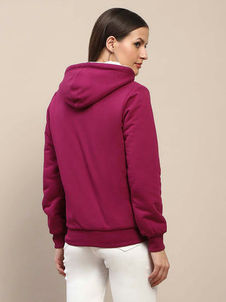 Madame Fur Hood Metal Detailed Plum Zipped Sweatshirt