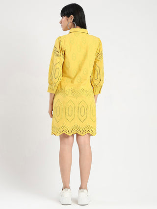 Madame Schiffli Mustard Yellow Midi Shirt Dress
