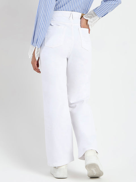 Madame Stone Wash Wide Leg White Jeans