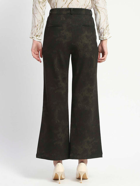 Madame Jacquard Straight Fit Flared Green Trousers
