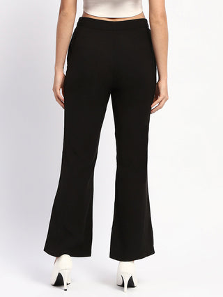 Madame Pleated Solid Black Flared Trousers