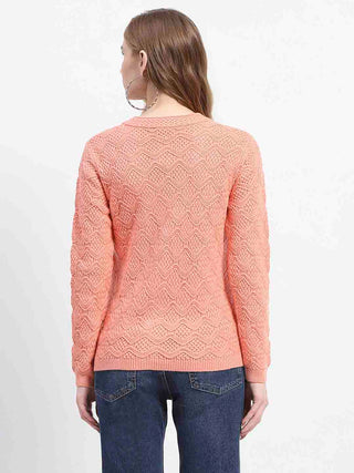 Madame Peach Cable Knit Button-Up Cardigan
