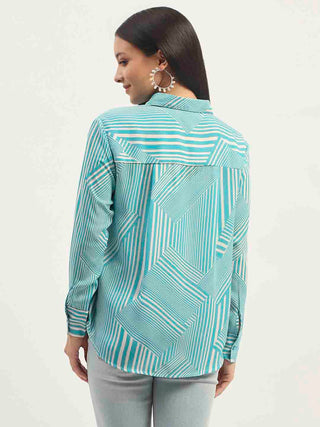 Madame Geometric Striped Aqua Shirt
