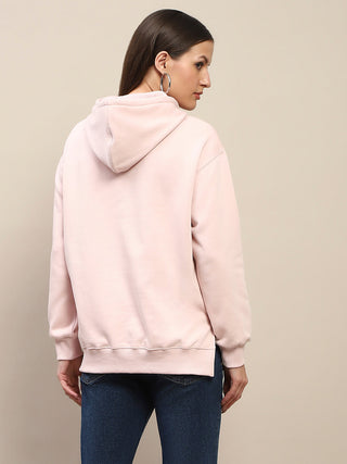 Madame Cotton Placement Print Hooded Dusty Pink Sweatshirt