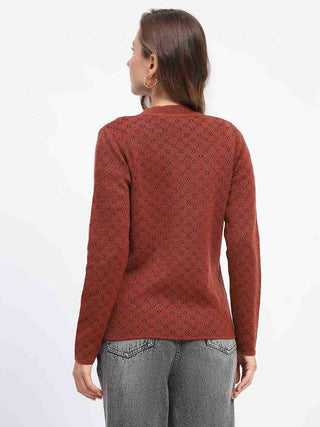 Madame Beige Printed Buttoned Cardigan