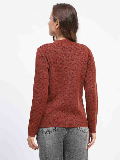 Madame Beige Printed Buttoned Cardigan