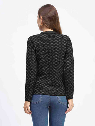 Madame Black Printed Buttoned Cardigan