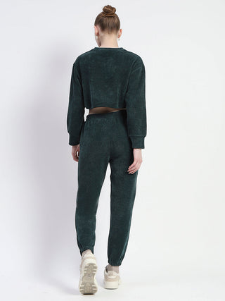 Madame Dusty Green Elasticated Waist Crop Sweatshirt And Bottom Co-Ord Set