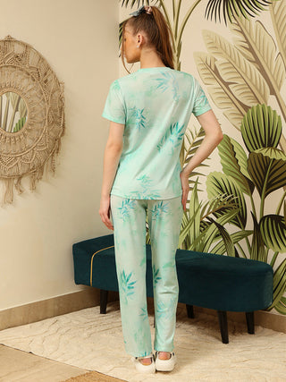 mSECRET Graphic Print Top and Straight Bottom Mint Green Nightsuit