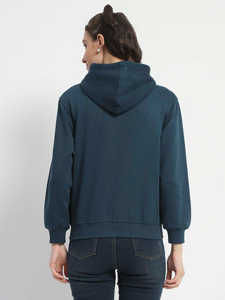 Madame Zip and Hooded Solid Peacock Cotton Sweatshirt