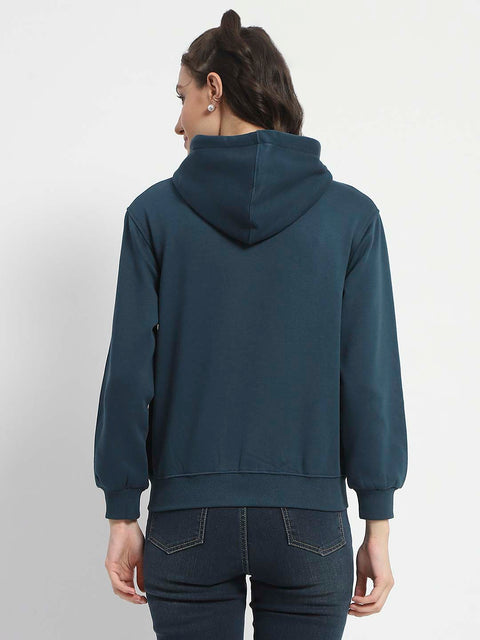 Madame Zip and Hooded Solid Peacock Cotton Sweatshirt