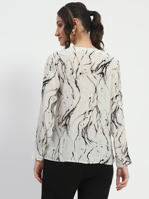 Madame Rayon Blend Abstract Print Off White Top