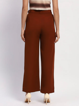 Madame Belted Straight Fit Solid Rust Trousers