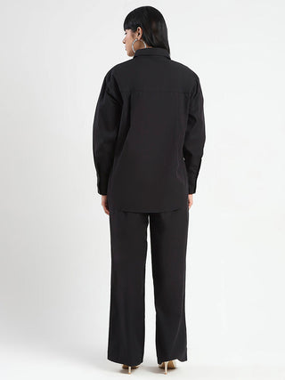 Madame Textured Shirt and Bottoms Black Co-ord Set
