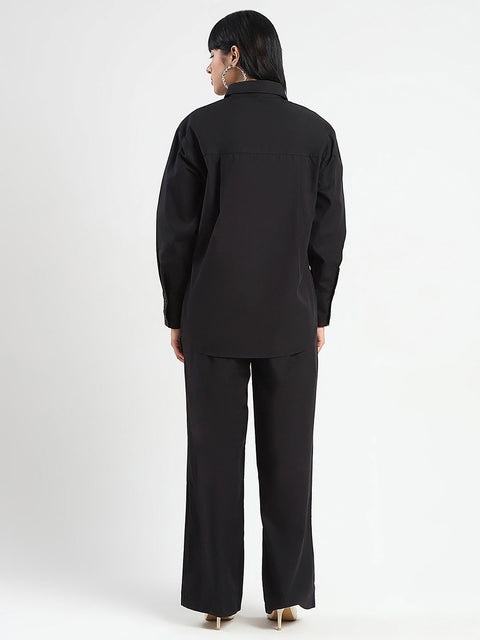 Madame Textured Shirt and Bottoms Black Co-ord Set