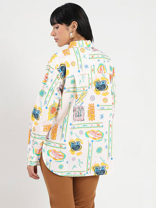 Madame All Over Print Beige Cotton Blend Shirt
