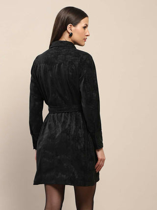 Madame Belted Button Down Black Mini Shirt Dress