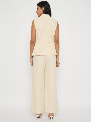Madame Off-White Sleeveless Vest and Trousers Co-ord Set