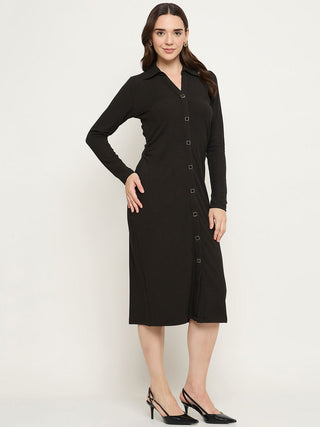 Madame Button Down Black Bodycon Midi Dress