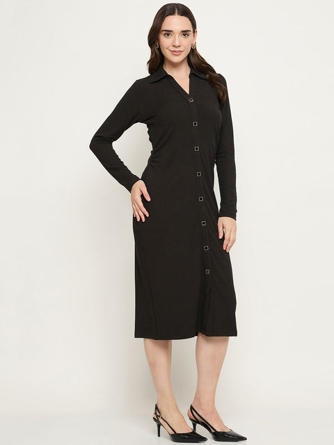 Madame Button Down Black Bodycon Midi Dress
