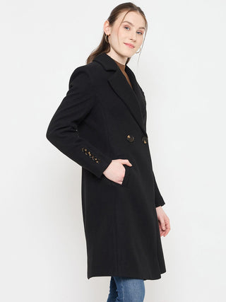 Madame Notch Lapel Neckline Long Coat with Buttons