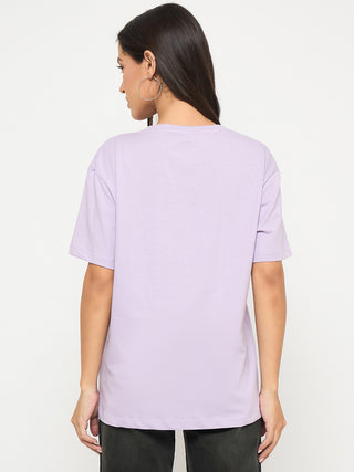 Madame Swarovski Detail Graphic Print Cotton Lilac T-shirt