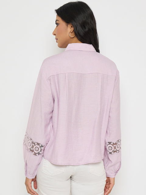 Madame Lace Detailed Lilac Nylon Blend Shirt
