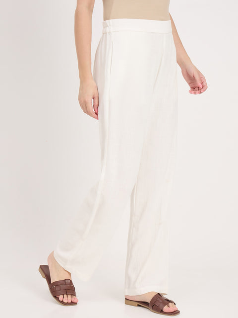 Madame Off White Rayon Blend Trousers