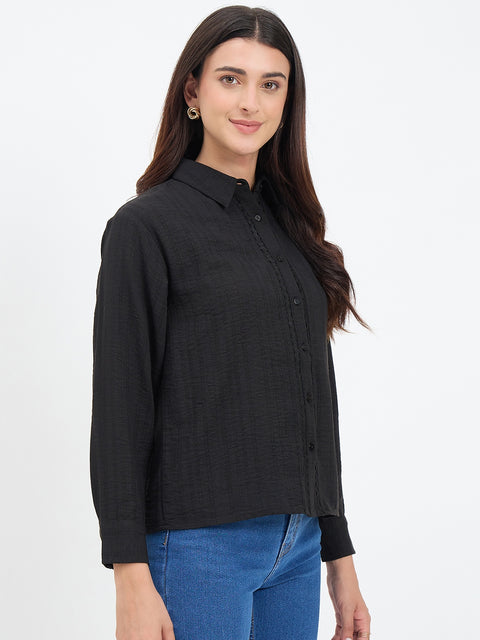 Madame Black Textured Solid Shirt