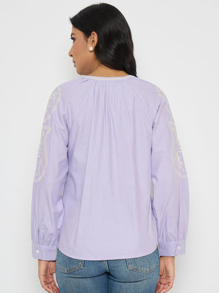 Madame Floral Embroidery Lilac Viscose Blend Top