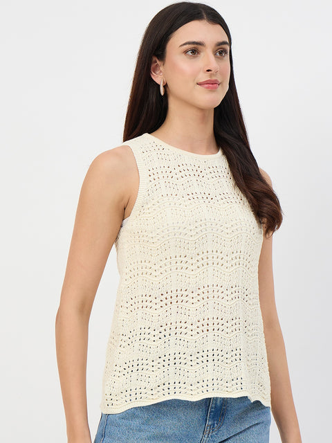 Madame Butter Yellow Crochet Cotton Sleeveless Top