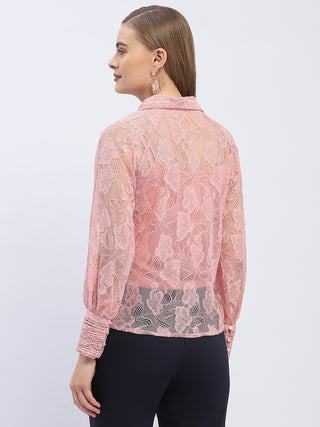 Madame Pleated Cuff Pink Lace Shirt