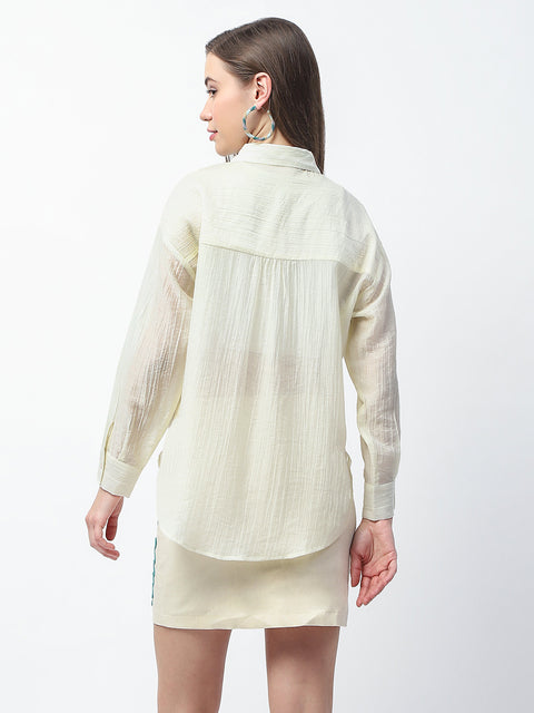 Madame Embroidered Tencel Blend Off White Shirt