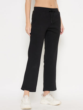 Madame Typography Print Black Cotton Blend Track Bottoms