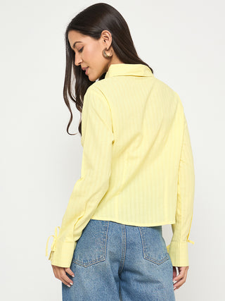 Madame Tie-Cuff Detail Striped Yellow Cotton Shirt
